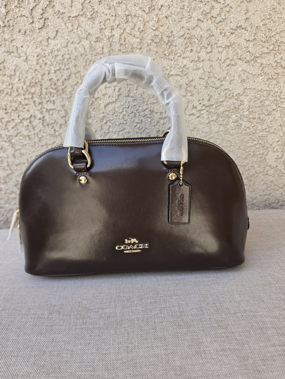 Coach Lara Nappa Leather Satchel Bag Handbag Gold/Maple Brown NWT